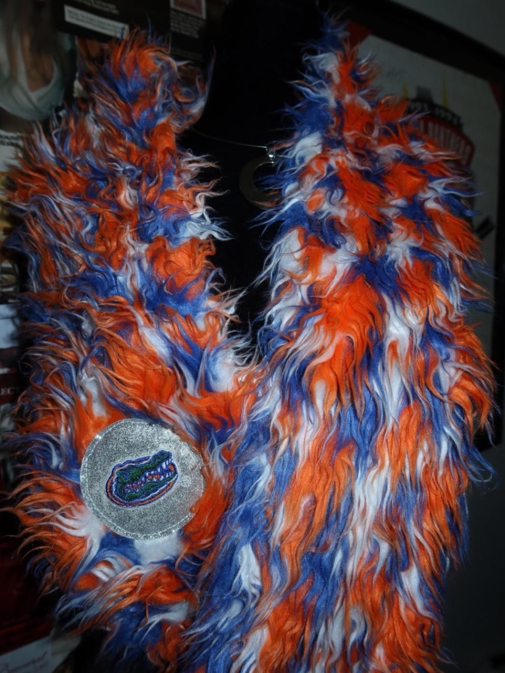 Forever Collectibles UF GATORS Orange, Blue & White Faux Fur Scarf with Patch